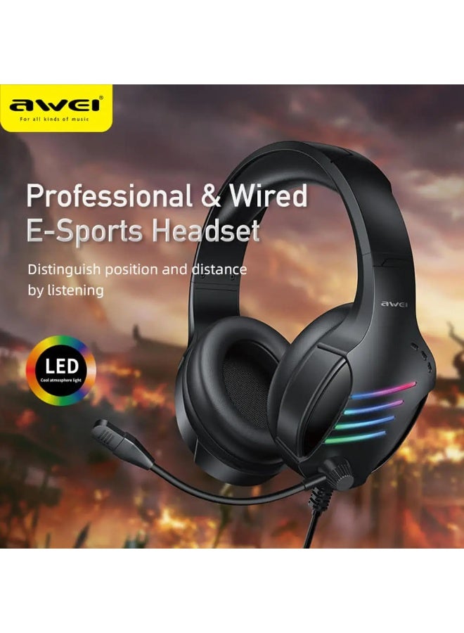 أوي Awei سماعة ألعاب Awei. GM-5 سلكية فوق الأذن مزودة بميكروفون وإضاءة LED، مناسبة لألعاب الكمبيوتر. - Image 2